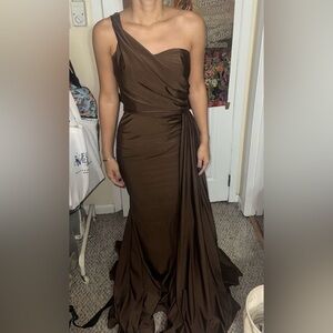 Chic One Shoulder Brown Dress